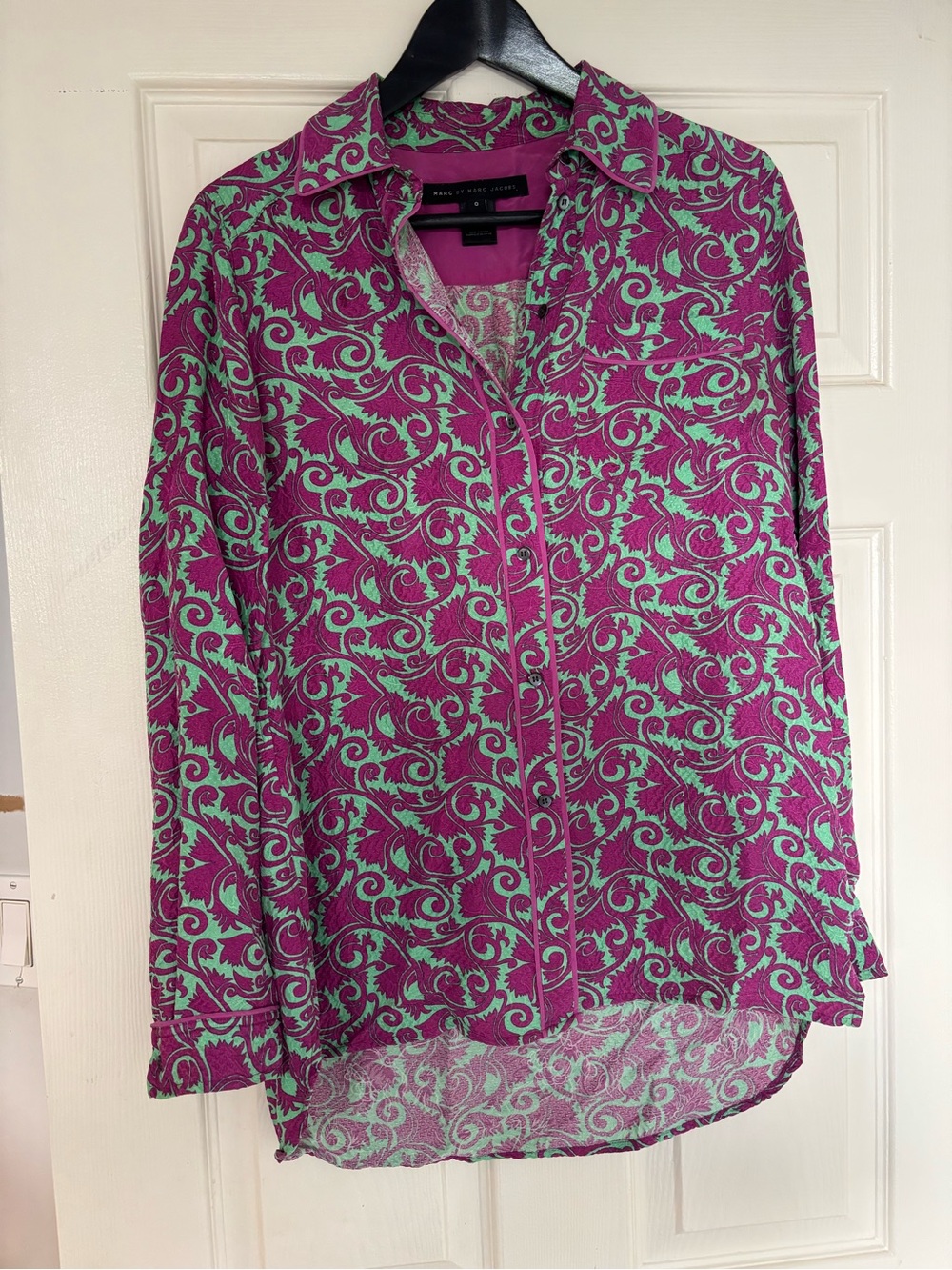 Marc By Marc Jacobs Pink and Mint Scroll-Print Button-Down Shirt